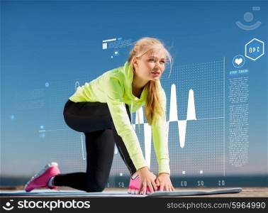 sport and lifestyle concept - woman doing sports outdoors. woman doing sports outdoors