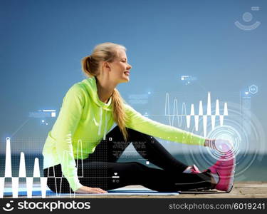 sport and lifestyle concept - woman doing sports outdoors. woman doing sports outdoors