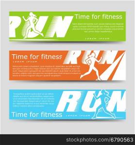 Sport banners template with running woman. Sport banners template with running woman. Time for fitness banners. Vector illustration