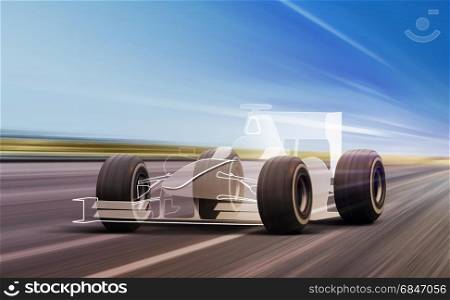 sport car outline and wheels rushes on road with high speed. sport car outline on road