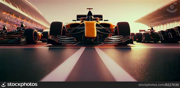 Sport car racing formula 1 on race track. Generative Ai illustration. . Sport car racing formula 1 on race track. Generative Ai. 