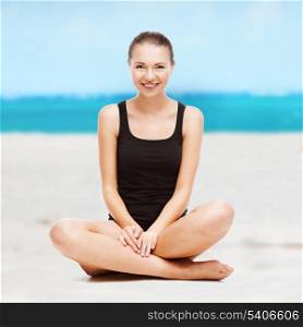 sport, holidays and health care concept - beautiful girl in black cotton underwear