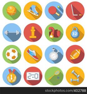 Sport icons set, colored with long shadow, on white background. Sport icons set, colored flat
