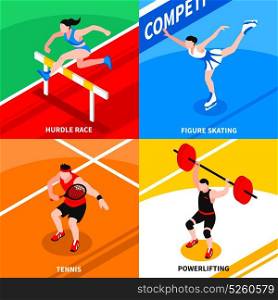 Sport Isometric Concept. Sport isometric concept with athletes and sportsmen involving in summer and winter competition isolated vector illustration
