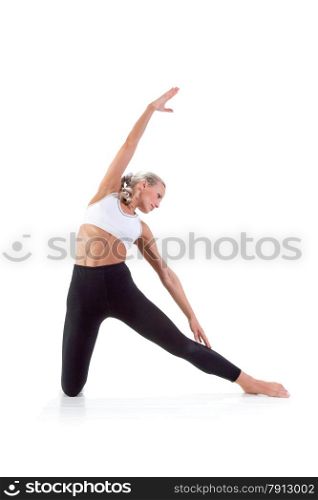 Sport Series: Young Blonde Woman doing Yoga. Gate Pose