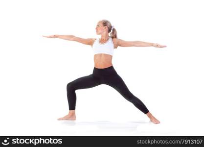 Sport Series: Young Blonde Woman doing Yoga . Soldier Position (4)
