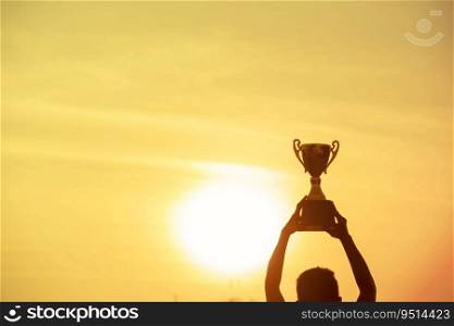 Sport Silhouette trophy best man Winner Award victory trophy for professional challenge. Golden Trophy cup ch&ion contest win sport award reward prize. Win-Win Sport Challenge