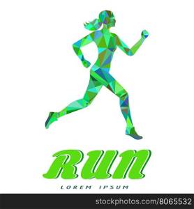 Sport woman green logotype. Sport woman logotype vector illustration. Color logo with running woman isolated on white