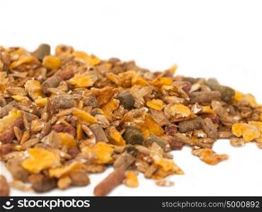sportive muesli with herbs background for horse . close up