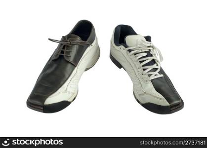 Sports and dress shoes. A combination of sports and formal style.White isolated