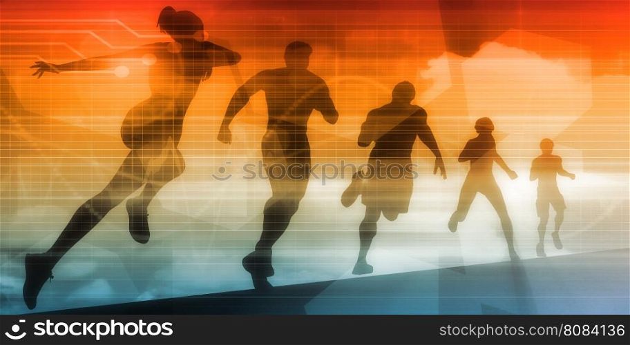 Sports Background Illustration Concept with Running People. Technology Background