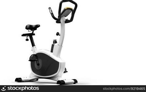 Sports bike for exercise in the gym, white background isolate. Header banner mockup with copy space. AI generated.. Sports bike for exercise in the gym, white background isolate. AI generated.