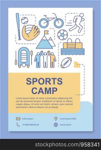 Sports camp, body training brochure template layout. Flyer, booklet, leaflet print design with linear illustrations. Vector page layouts for magazines, annual reports, advertising posters