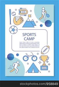 Sports camp, competition training brochure template layout. Flyer, booklet, leaflet print design with linear illustrations. Vector page layouts for magazines, annual reports, advertising posters