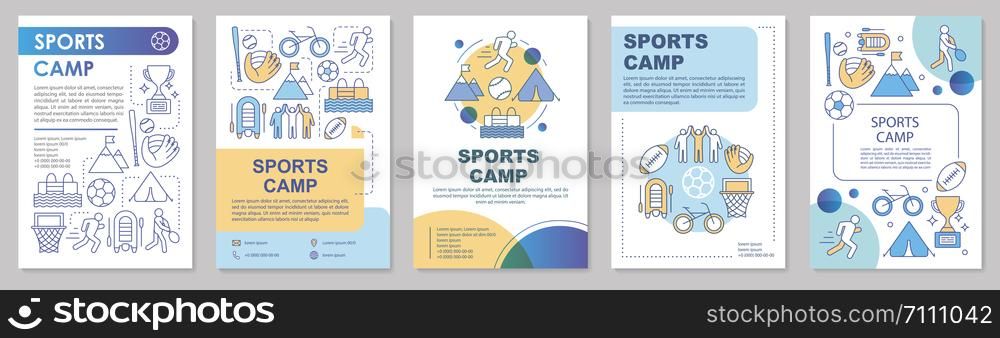 Sports camp, physical activity brochure template layout. Flyer, booklet, leaflet print design with linear illustrations. Vector page layouts for magazines, annual reports, advertising posters