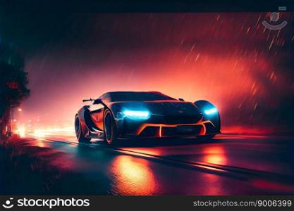 Sports car racing in the night.  Generative AI
