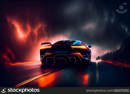 Sports car racing in the night.  Generative AI
