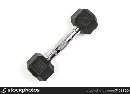sports dumbbells with black rubber handle on white isolated background
