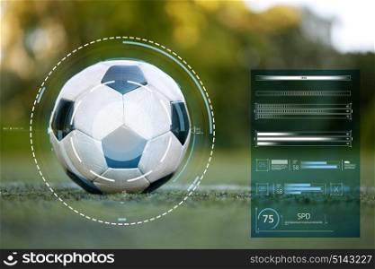 sports equipment and technology - soccer ball on football field. soccer ball on football field marking line