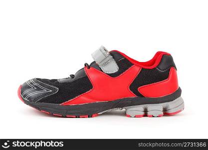 Sports shoes, black and red colors on white background. Isolated.