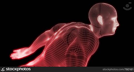 Sports Technology with Virtual Body Running Ahead. Sports Technology