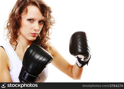 Sportswoman boxer fit woman boxing - isolated over white background