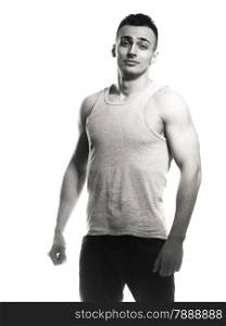 Sporty and healthy muscular man portrait, black &amp; white photo