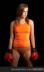 sporty girl in boxing gloves