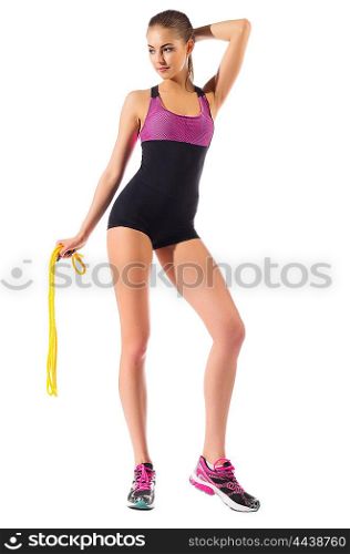 Sporty girl isolated on white