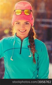 Sporty girl showing her beauty. Sporty girl showing her beauty. Staying fit and war in winter. Health nature fitness fashion concept.