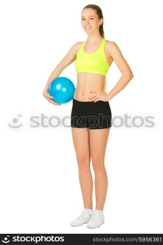 Sporty girl with ball isolated