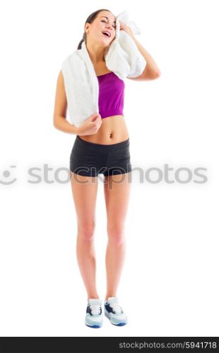 Sporty girl with towel isolated