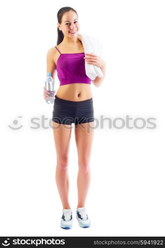 Sporty girl with water isolated
