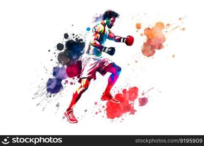 Sporty man during boxing with watercolor splash, sticker. Neural network AI generated art. Sporty man during boxing with watercolor splash, sticker. Neural network AI generated