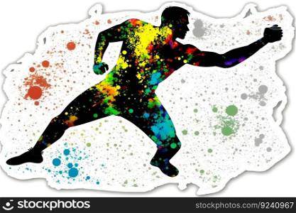 Sporty man during boxing with watercolor splash, sticker. Neural network AI generated art. Sporty man during boxing with watercolor splash, sticker. Neural network AI generated
