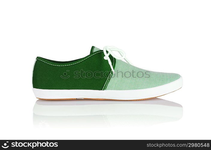 Sporty shoes in sport shoes concept on white