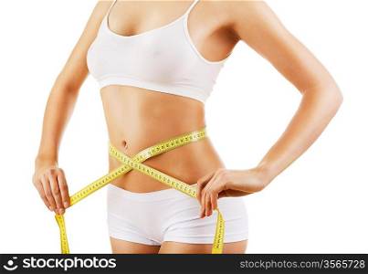 sporty woman shapes and measure on white background