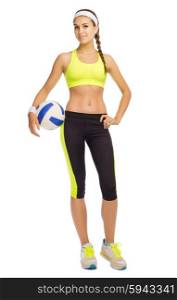 Sporty young girl with ball isolated