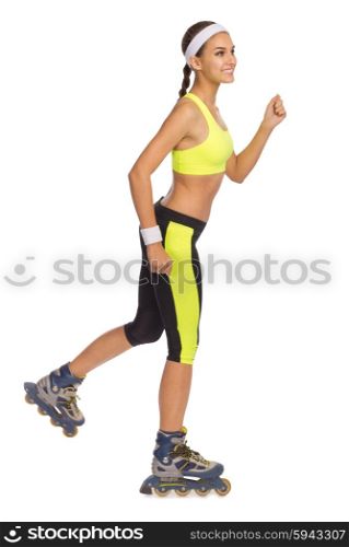Sporty young girl with roller skates isolated