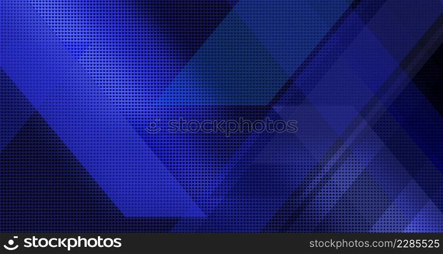 Spot lit perforated blue metal plate. Abstract tech geometric modern background close-up