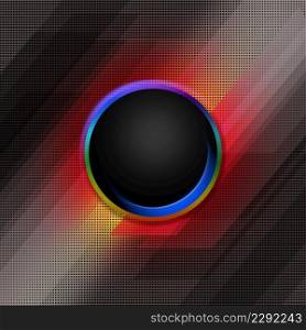 Spotlit perforated metal plate with the abstract black circle. Abstract tech geometric modern background close-up