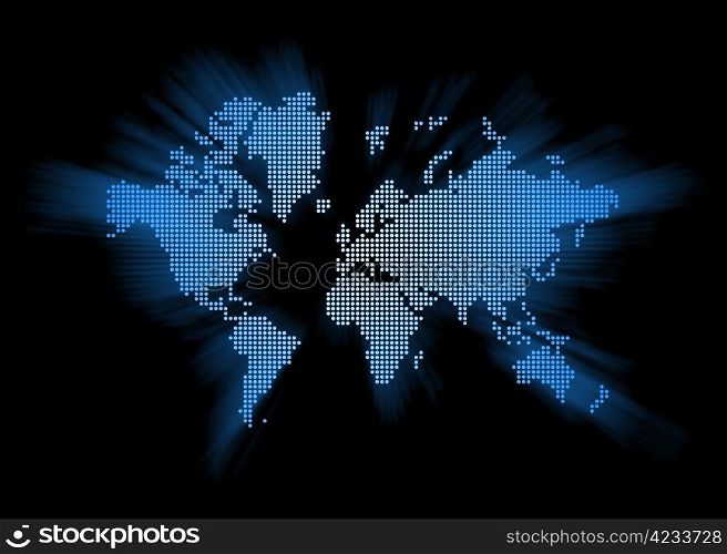 spotted world map isolated on black background. spotted world map