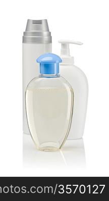 spray bottles and transparent bottle isolated