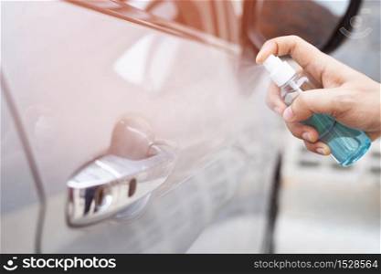 Spray cleaning car to protect against Corona virus