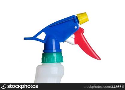 Spray container of plastic for cleaning isolated on white