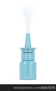Spraying liquid from the blue nasal spray bottle