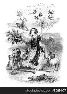 Spring, Allegory, vintage engraved illustration. Magasin Pittoresque 1842.