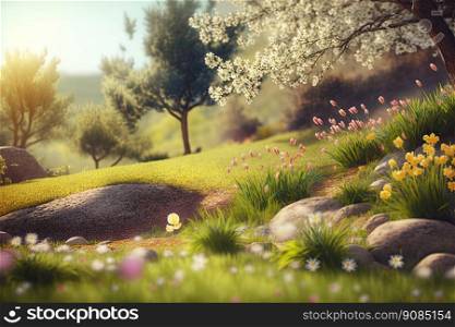 Spring Beautiful Background. Illustration AI Generative. Spring Beautiful Background. Illustration Generative AI