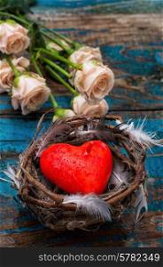 spring bird nest as symbol of Valentine&#39;s day