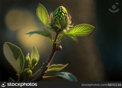 Spring bud emerging in the sunlight